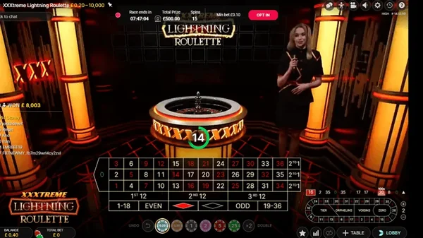 XXXtremeライトニングルーレットのプレイ画面