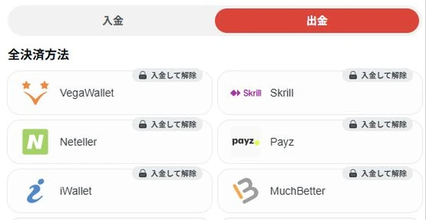 TEDBET(テッドベットカジノ)の出金方法一覧・eウォレット
